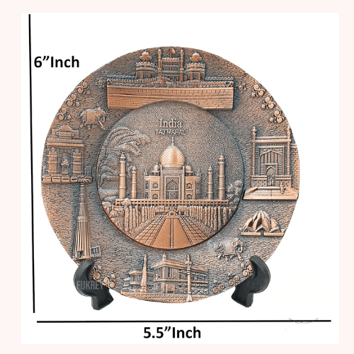 HandCrafted Bronze Metal Souvenir Taj Mahal Plate With Stand