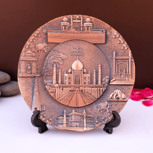 HandCrafted Bronze Metal Souvenir Taj Mahal Plate With Stand